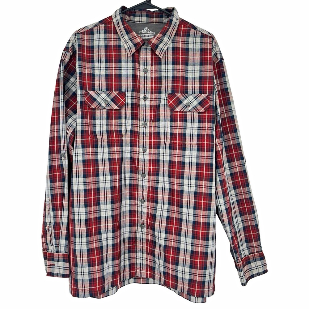 Croft & Barrow Men's XL Quick-Dry Plaid Shirt Red Navy Long Sleeve Outdoor